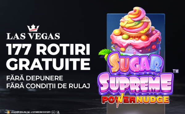 Castiguri dulci in lumea Las Vegas! 177 Rotiri Gratis Fara Depunere, Fara Rulaj la Sugar Supreme!